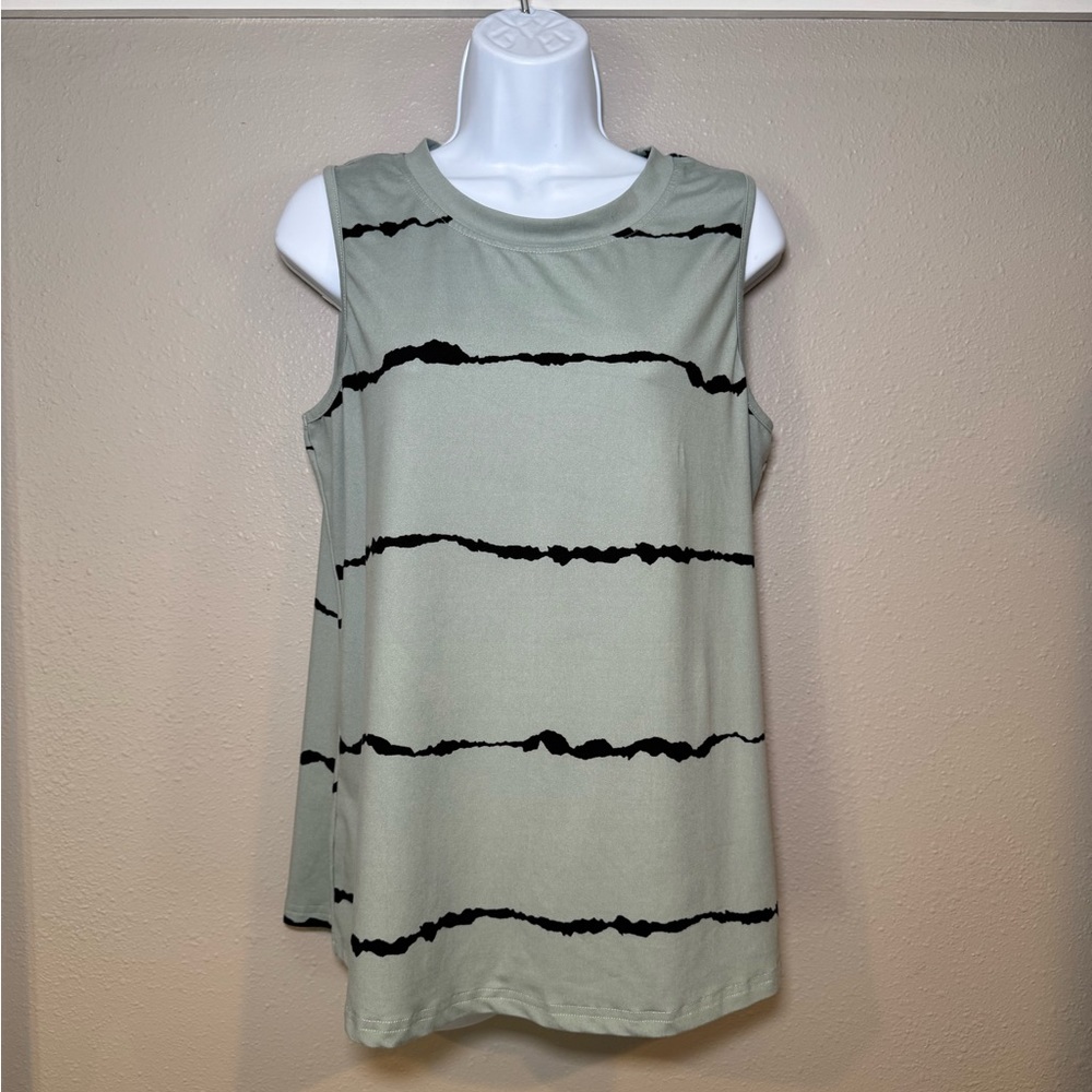 Chic Sleeveless Super Soft Tank Top - Lt Green and Black Size Large